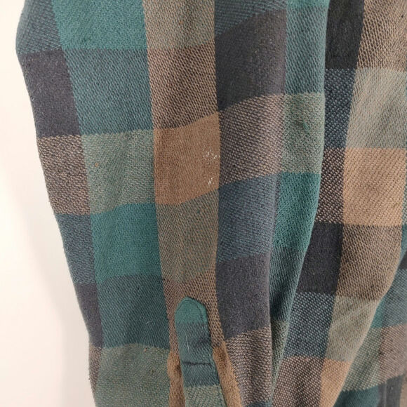 VTG Hickory Shirt Co green/tan plaid 1/4 zip distressed flannel mens M-Tall - Picture 5 of 9